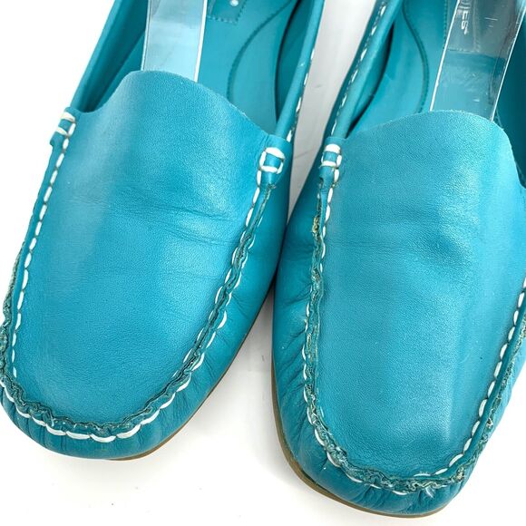 Vintage Westies loafers flats driving mocs turquoise white stitching 7M - Picture 4 of 8